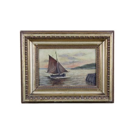J.B. WILLS 油画（画于硬纸板上），描绘帆船的海景，20世纪，画作尺寸：高17厘米×宽27厘