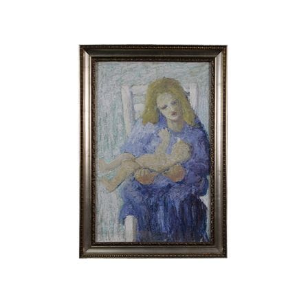 纸板上的油画，描绘孕产妇，左下方有当代签名 高厘米 60 x 40 - 高厘米 70 x 49