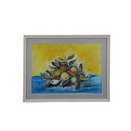 油画，描绘白色画框中的水果，右下方署名 C. Gorgone。Gorgone.  意大利 20 世纪