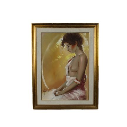 V. FABIANI 油画，描绘了一位女性的侧影，装裱于镀金木框内，左下角及画作背面均有签名。 意大