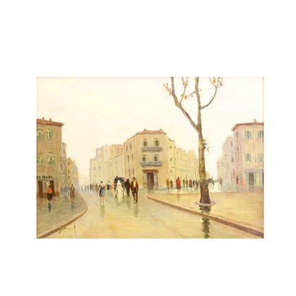 油画  画布油画，描绘城市街道，署名Galione  50 x 70 厘米