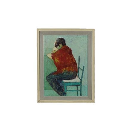 弗朗茨·奥兰多（FRANZ ORLANDO）油画，描绘一位坐着的人物，装裱于白色漆面木框内，左下角签