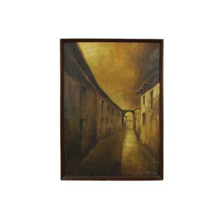画布上的油画，描绘有房屋的风景，署名 F. Nuccio，内有木框。意大利 20 世纪 h cm 7