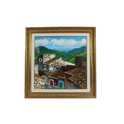 R. MESCHIS 油画，描绘了乡村一角及远景。装裱于镀金木框内。随附真品证书。 意大利 20世纪