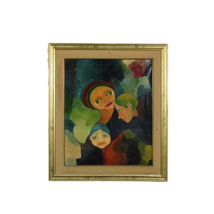 帆布油画，签名 G. Caponetto，描绘面部，镀金木框 意大利 20 世纪 高 58 x 48