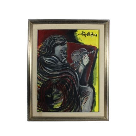 G. PUPELLA 油画布面作品，描绘了一幅带有女性形象的自画像，画作背面有亲笔题词，装裱于木框内