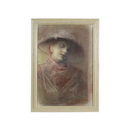 皮耶特罗·布蒂塔（PIETRO BUTTITTA） 蛋彩画，绘于卡纸上，描绘了一位女性形象，装裱于木