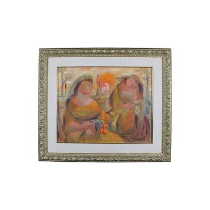 LUCIANA MANELLI 帆布油画 , PICCOLE DONNE, 右下方签名，背面标题和签