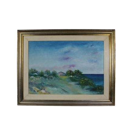 E.FITTIPALDI 帆布油画，描绘有房屋的风景，左下方有签名，镀金木框 意大利 20 世纪 高