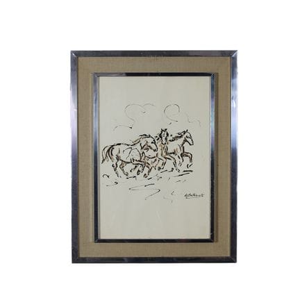 G. BATTIGALLI – Aquarellierte Lithografie mit Pfer