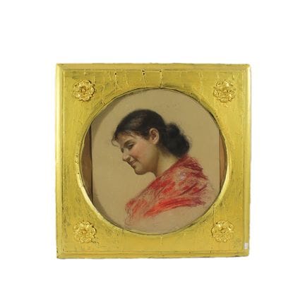 镀金木制画框，内含一幅描绘女性的粉彩画，西西里岛，19世纪，67×67厘米