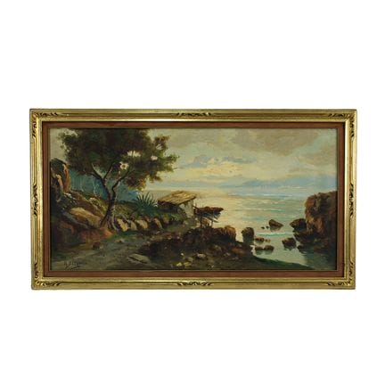油画，描绘海军，署名 A.De Marco，镀金木框 西西里岛 900 年早期 高厘米 60 x 1