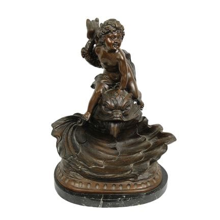 GRUPPE AUS BRONZE, Brunnen mit Putto, schwarzer Ma