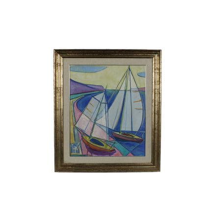 菲利普·马雄（PHILIPE MACHON）木板油画《Les voiles》，具有立体主义风格，装裱