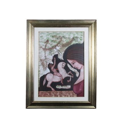 布面油画  描绘一位女性的神话人物，签名模糊，创作于1976年  68 × 48 厘米