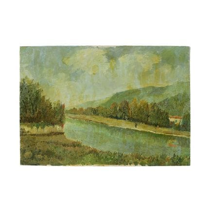 油画  布面油画，转印于硬纸板上，描绘河流风景，署名米凯莱·朱迪切 97 20世纪  高 35 × 