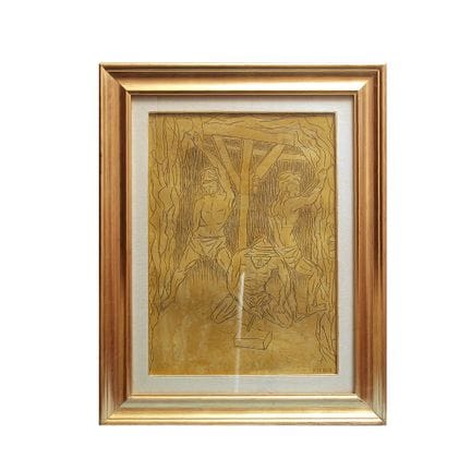 一幅描绘矿工的雕刻树脂画，当代作品，尺寸为68×48厘米