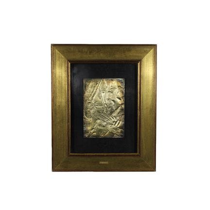 布林迪西 镀金金属蚀刻画《牧羊人与羔羊》，镶于镀金木框内。有岁月留下的痕迹。 意大利 1976年 高
