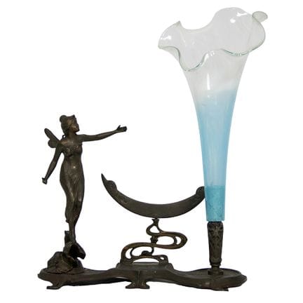 Blumenkasten aus Bronze mit blauem Glasgefäß, Öste