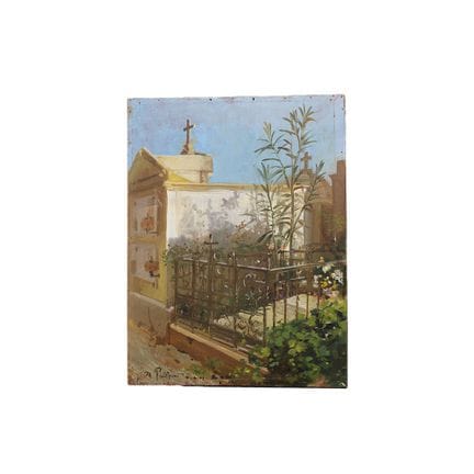 彩绘油画，描绘最后的居所，署名 Michele Prestipino Reggio Calabria