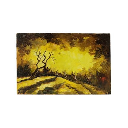 3幅胶合板小画，分别描绘了风景、洞穴和乡村一角，20世纪作品，尺寸分别为：高21.5×32.5厘米、