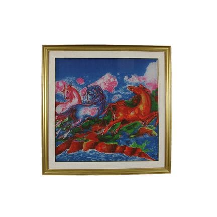 A. SASSU Print on a silk scarf depicting horses, s