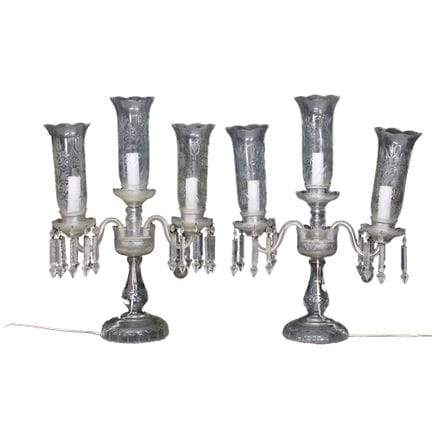 PAR DE CANDELABROS DE 3 LUCES de cristal tallado c