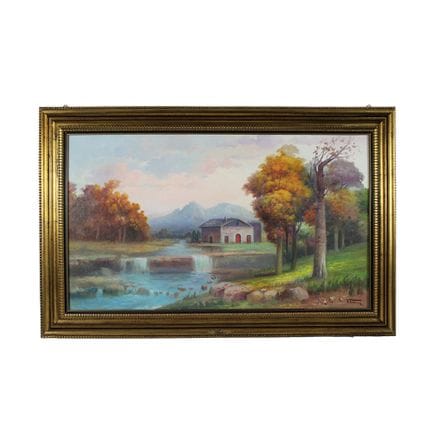 文森佐·乌迪内（VINCENZO UDINE）油画布面作品，描绘了带有房屋的河畔风景，巴勒莫，189