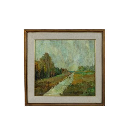 胶合板油画，描绘了带有人物的风景，装裱在镀金木框内，署名Giudice，20世纪，36×40厘米