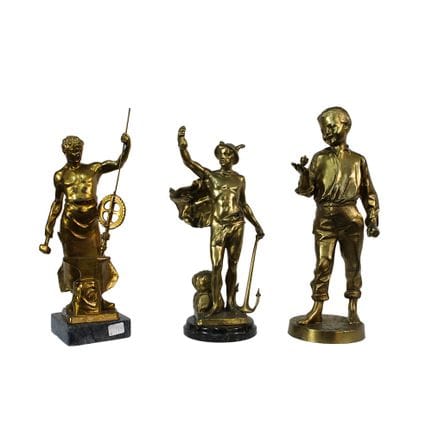 LOTTO DI 3 SCULTURE  di diversi metalli e manifatt