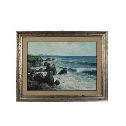 V. TALLARITA 油画，绘于胶合板上，描绘海景，装裱于木框内。 意大利 20世纪 高48厘米