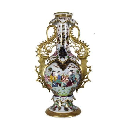 VASO in porcellana dipinta in policromia con lumeg