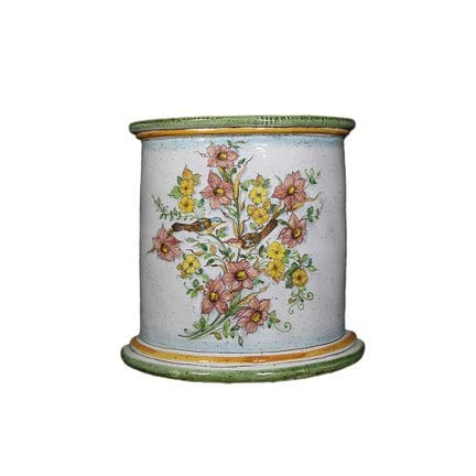 SCHIRMHALTER aus Majolika, bemalt mit Blumen- und 