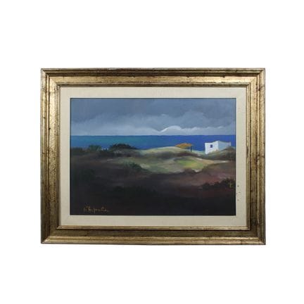 油画，描绘风景。左下方有 Fittipaldi 的签名，镀金木框。  意大利 20 世纪 高 48 