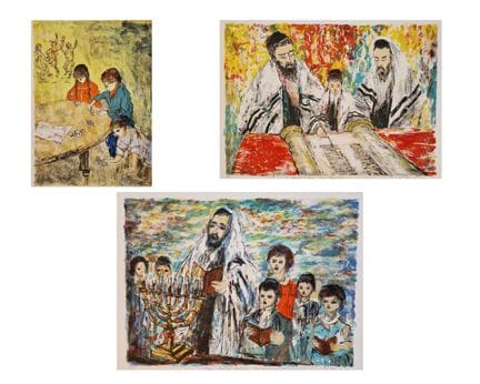 贝尔托尔多·陶伯特（1915-1974）
3幅彩色石版画
- 无题 [光明节期间玩陀螺的孩子]，右下