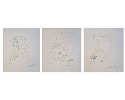 萨尔瓦多·达利（1904-1989）
《人间天堂》画册中的3幅版画，巴黎，弗朗科尼艺术出版社，197