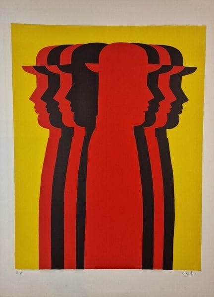 亚尼斯·盖蒂斯（希腊，1923-1984）
《戴红黑帽子的男子》。约1973年。石版画。513 x 