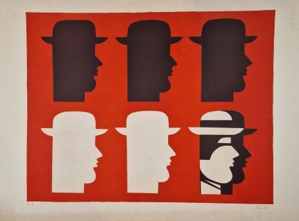 亚尼斯·盖蒂斯（希腊，1923-1984）
《六位戴帽男子》。1973年。石版画。650 x 500