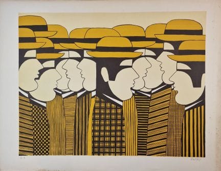 亚尼斯·盖蒂斯（希腊，1923-1984）
《十个戴黄帽子的男人》。约1973年。石版画。650 x