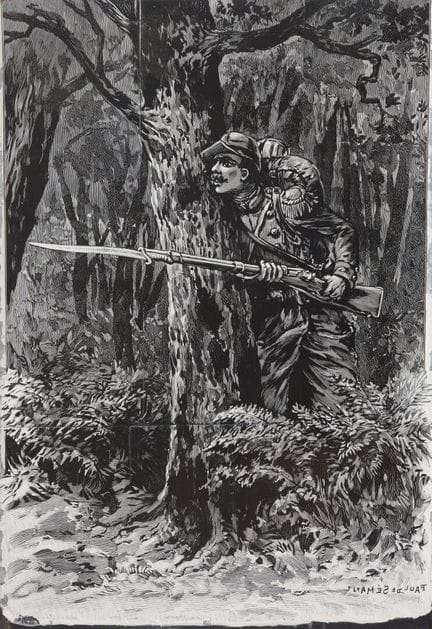 [伍德（雕刻）-塞芒（保罗-德）]。
一名步兵。
左侧，19 世纪晚期。- 木刻版画，199 x 1