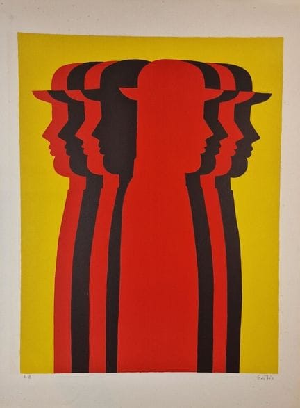 亚尼斯·盖蒂斯（希腊，1923-1984）
《戴红帽与黑帽的男子》。约1973年。石版画。513 x