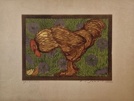 弗朗索瓦-路易·施米德（瑞士，1873-1941）
母鸡与蜗牛。约1920年。木刻版画。290 x 