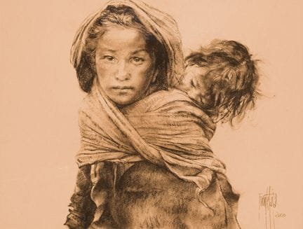 何塞·路易斯·富恩特塔哈（1951）
纸本炭笔画。右下角签名并标注日期[2000]。48.5 × 6