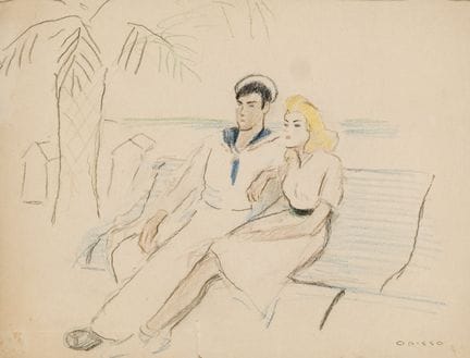 奥皮索，里卡多（1880—1966）
纸本素描。右下角有签名。20 × 27 厘米。纸张底部边缘有破