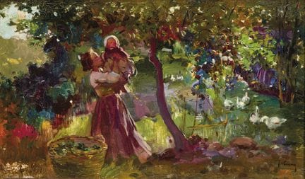 何塞·纳瓦罗·略伦斯（1867—1923）
纸板油画。右下角签名。33.5 × 19.3 厘米。
