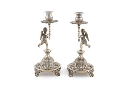 Pair of Spanish silver candlesticks, hallmarked, 9