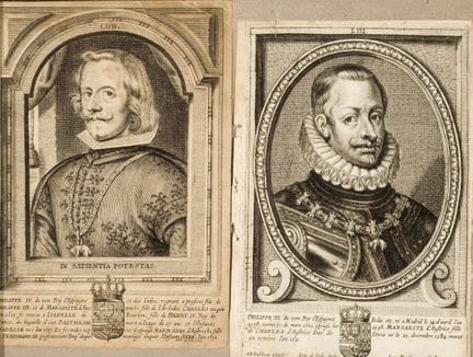 Pair of copper-engraved portraits, with coat of ar