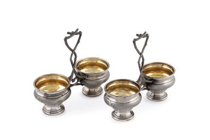 Pair of elegant double pinch salt shakers, by Tall