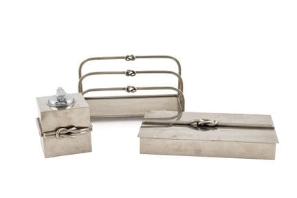 Desk and smoking set made of silver-plated metal. 