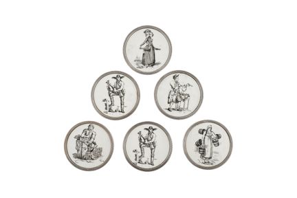 Set of 6 coasters in hallmarked silver, 925 sterli